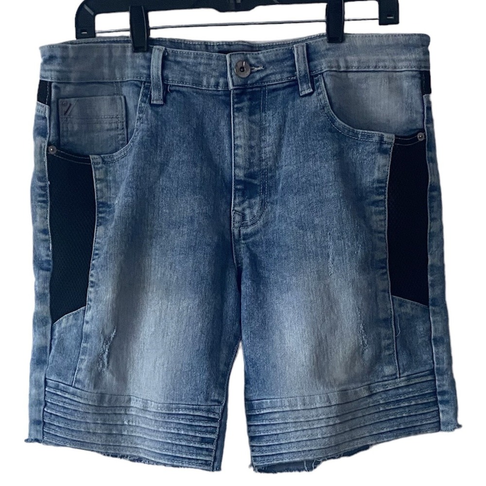 Southpole Denim Shorts Mens 32 Light Wash Slim Moto Mesh Panels Streetwear
